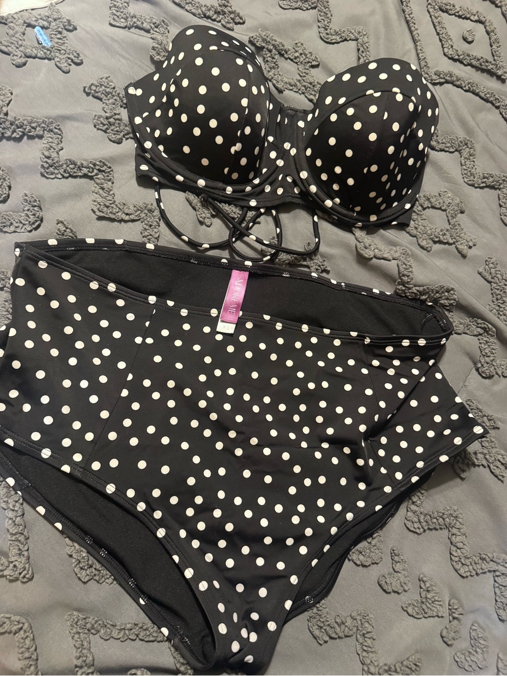 Adore Me Black & White Polka Dot Retro High Waisted Bikini Set